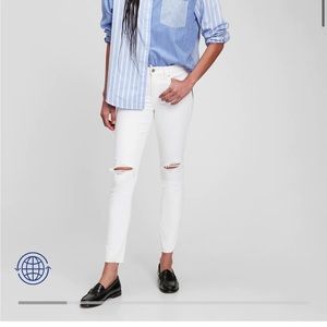 Gap women’s Mid Rise True Skinny Jeans with Washwell white destroy 27 R